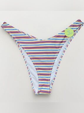 F21 Women Size S Striped High-Leg Bikini Bottom Swim Bottom Beach New Mix Match